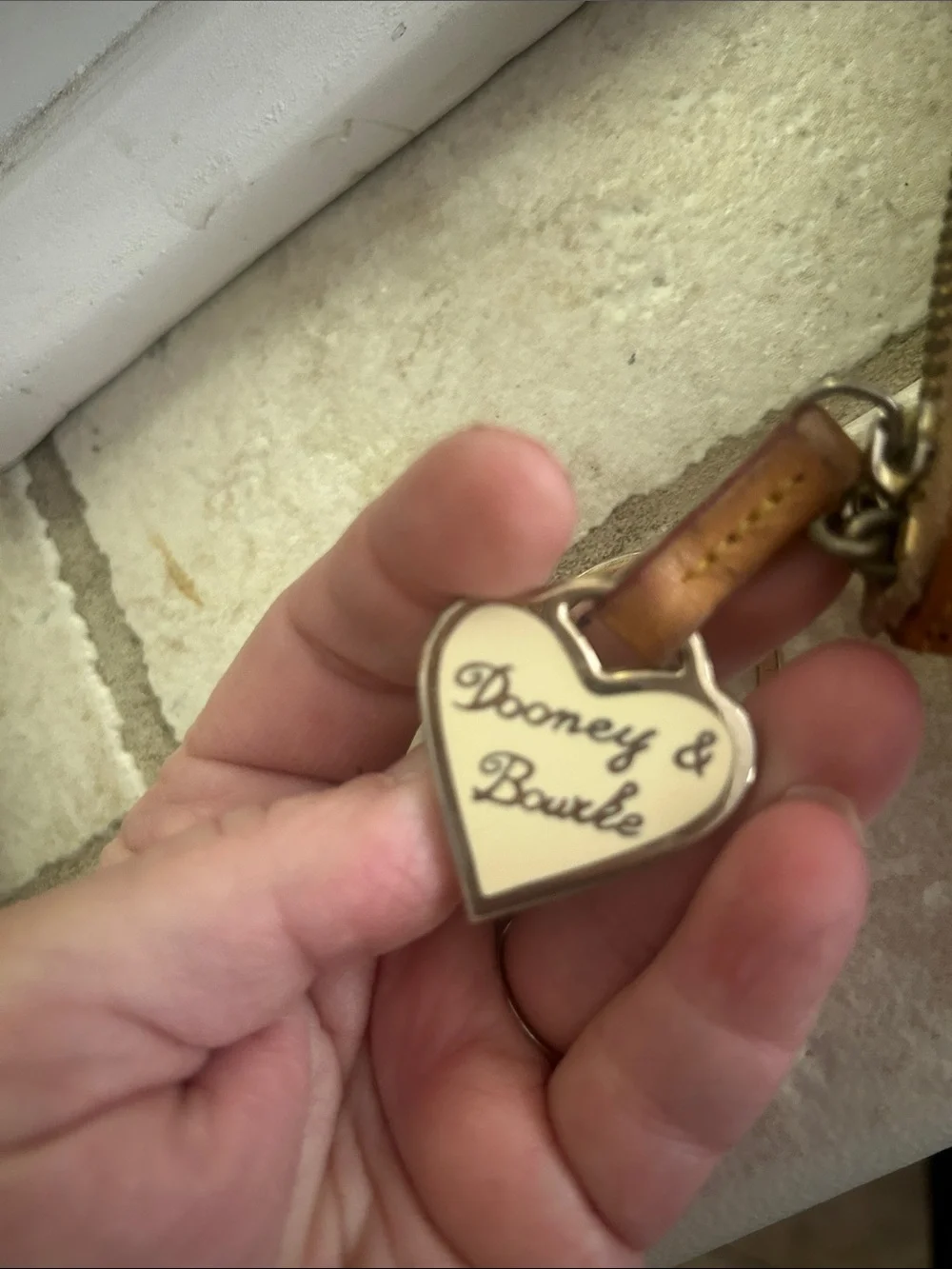 Dooney & Bourke Tan Brown Logo Key Pouch with Heart Charm